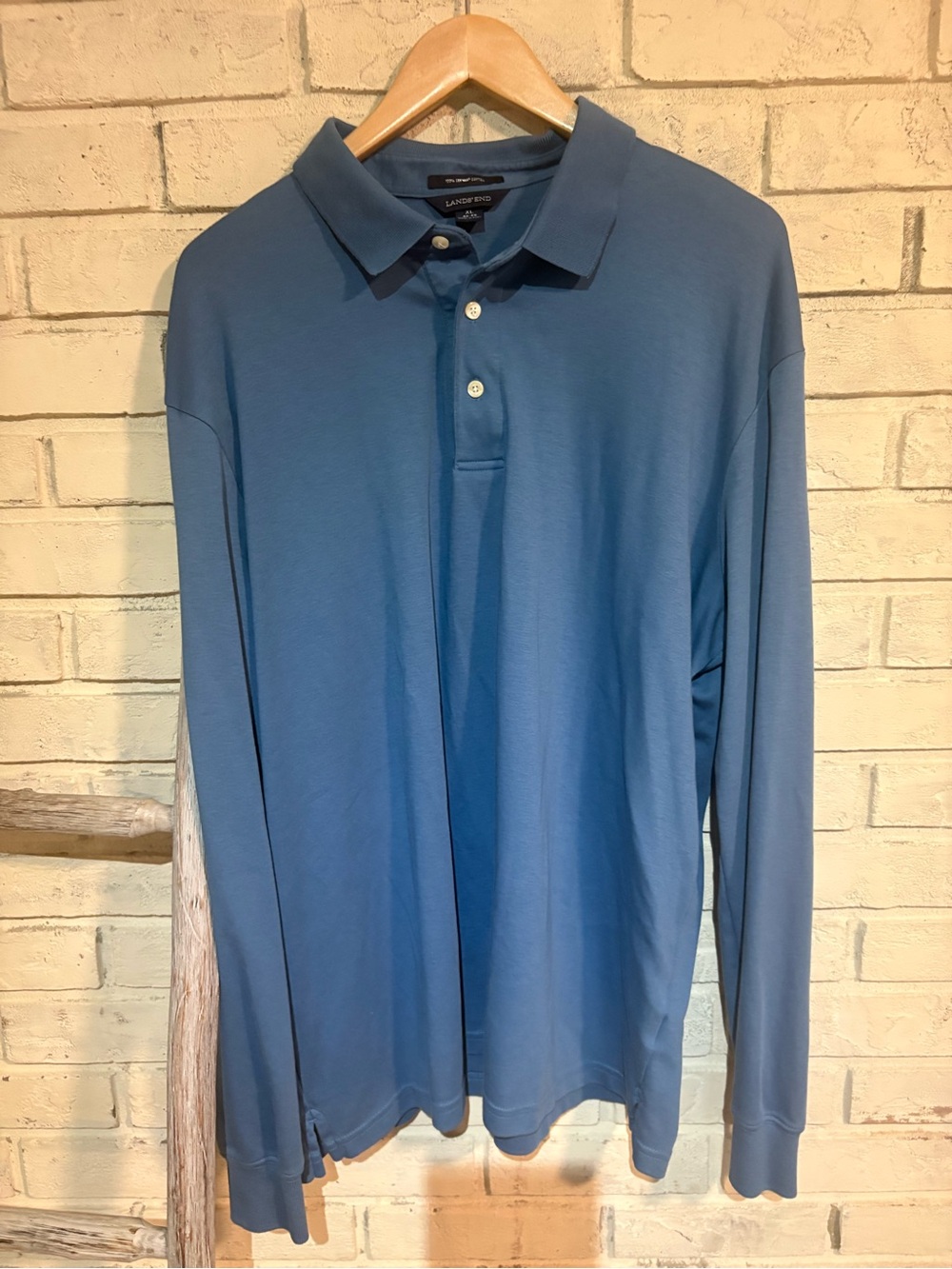 Lands' End Men's Long-Sleeve Henley 1/4 button Polo Shirt - Slate Blue